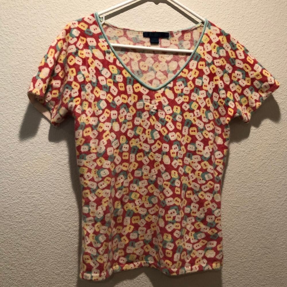Boden Multicolor Lambswool Blend Short Sleeve Pullover Sweater Size 14